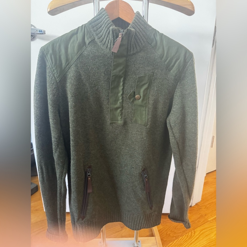 Alps and Meters Men's Green Wool Sweater with Quarter-Zip